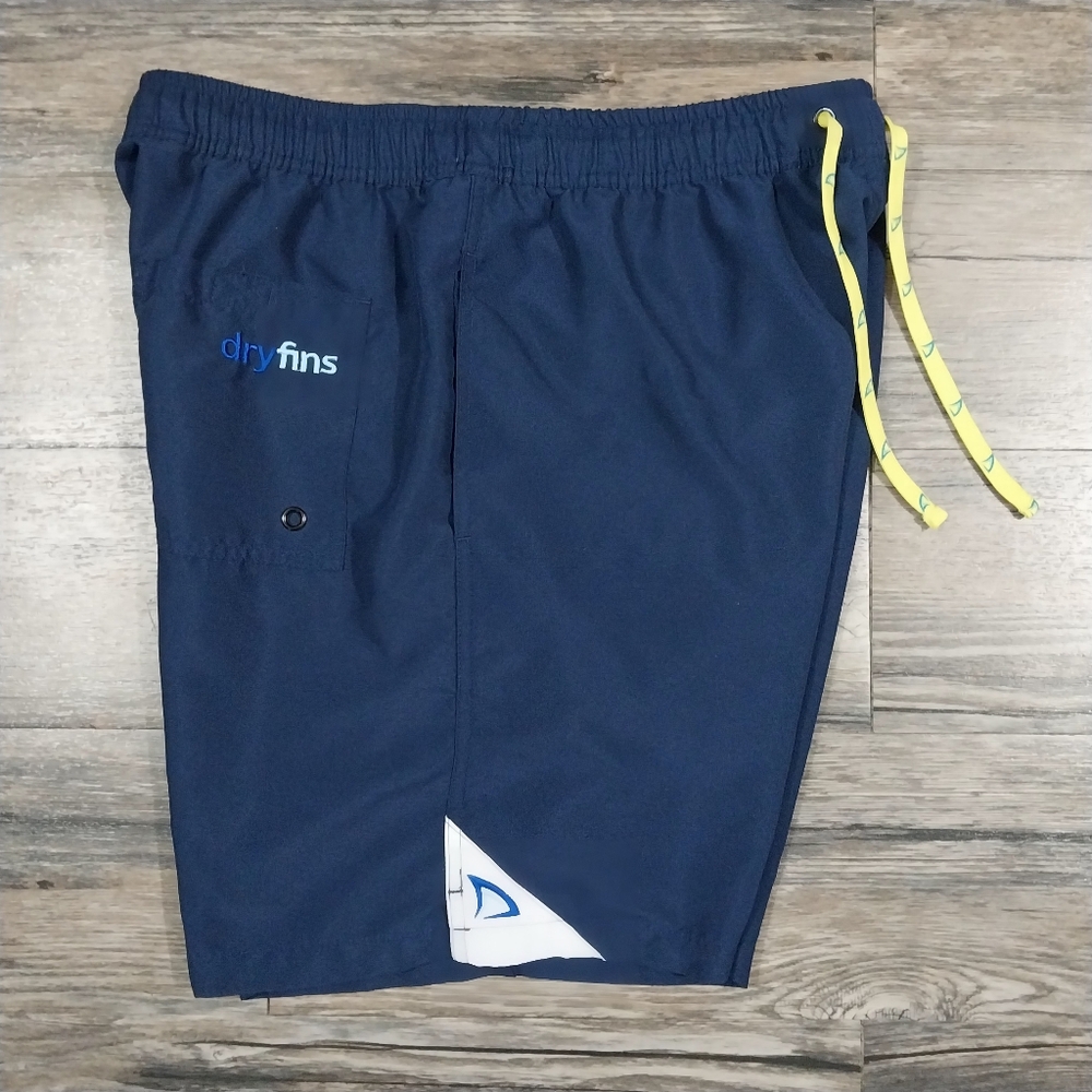 dryfins Swim Trunks Suit Board Shorts Lined No Chafe Dark Blue Mens Size Small